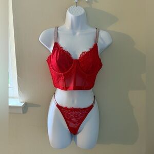 Red Lace & Silver Lingerie Set